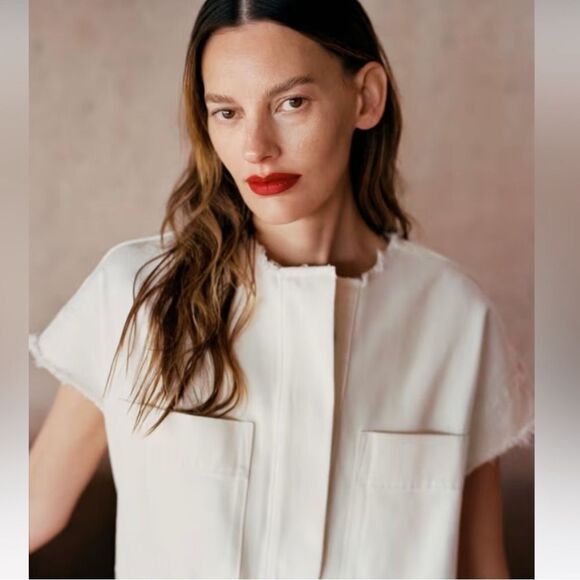 New Everlane The Denim Workwear Shirtdress  Frayed Hem in Bone Size XS - Picture 2 of 10